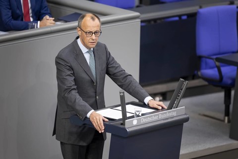 Friedrich Merz, CDU party chairman, recorded during a speech in the plenary session of the German