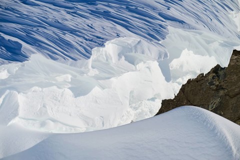Close-up of a snow cornice, Gemmi Pass, Plattenhörner, Leukerbad, Leuk, Valais, Switzerland