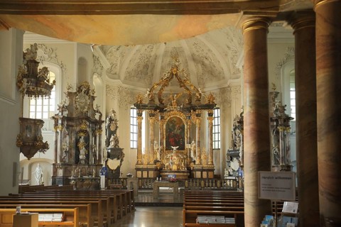 Inner view of Baroque St. Peter Church in Bruchsal, Baden-Württemberg, Germany