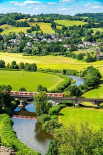The River Sieg, between Oberauel and Blankenberg, near Hennef, bridge over the Sieg, for cyclists