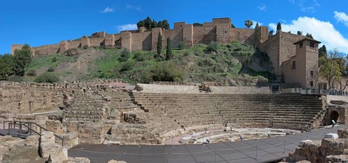 View of the Alcazaba and Roman amphitheatre, Malaga, Spain
