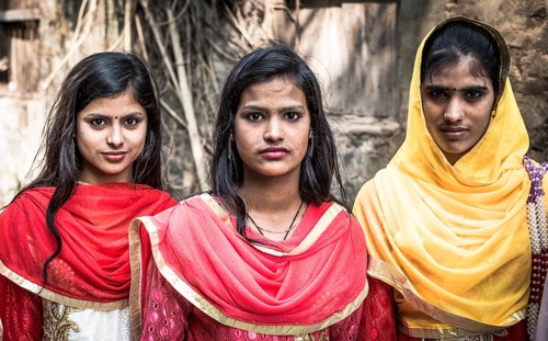 Portrait of girls in colourful clothes, Dhaka, Bangladesh