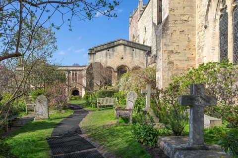 Garden of Bristol cathedral church, Bristol, England, UK