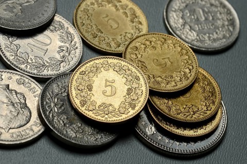 Swiss coins with five framples, Switzerland