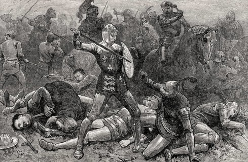 King Henry V and the Duke D'Alençon at the Battle of Agincourt on 25th October 1415, Hundred Years