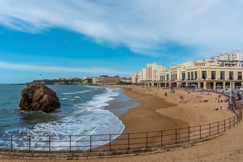 La grande Plage and its famous promenade in Biarritz, holidays in the south-east of France.