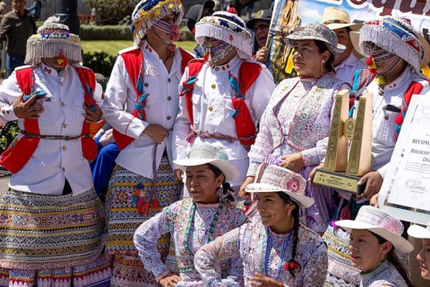 Arequipa, Peru, 2 February, 2026: Native indigenous people of Peru in National costumes perform