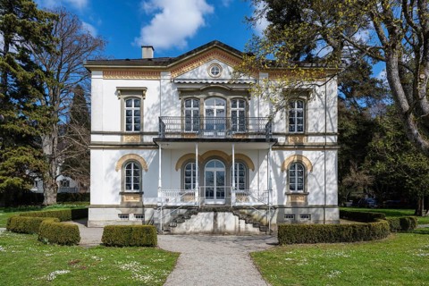 The Villa Speer on the lakeside promenade of Überlingen on Lake Constance in the style of