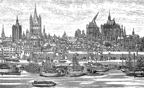 View of Cologne, North Rhine-Westphalia, in 1531, with construction site of Cologne Cathedral,
