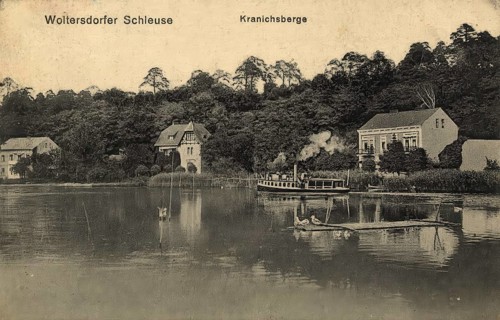 Historical postcard, picture postcard, Woltersdorfer Schleuse, Kranichberge, Brandenburg, Germany,