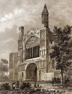 Westfassade der Kathedrale von Rochester, einer englischen Kirche im normannischen Stil in