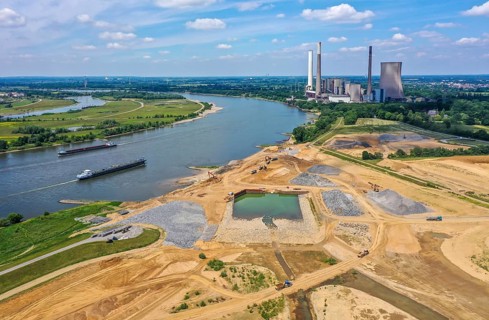 Dinslaken, Voerde, North Rhine-Westphalia, Germany, Emscher estuary into the Rhine. Construction