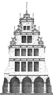 Historical architectural illustration from the 19th Century, 1881, German Renaissance style, 16th