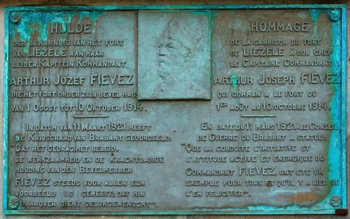 Plaque in honour of commander Arthur Joseph Fievez at Fort van Liezele, now WW1 museum near