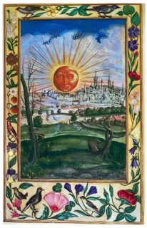 The rising sun, phases of alchemical work, historical illustration, digitally edited, alchemy,