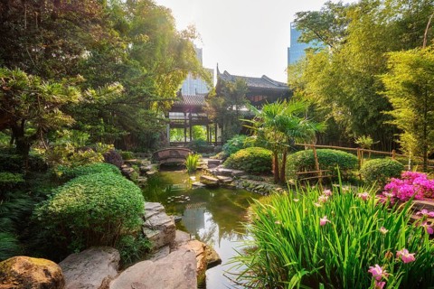 Chinese garden park in China, Wangjiang Pavilion (Wangjiang Tower) Wangjianglou Park. Chengdu,