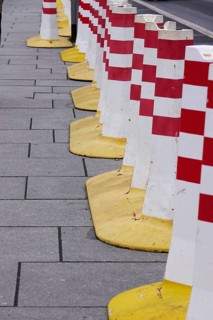 Security barrier for an event, large city at night, Germany