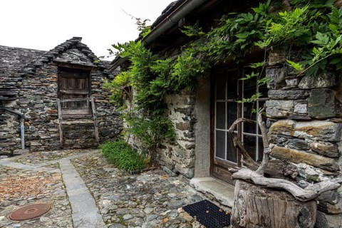 Typical Ticino stone houses in the mountain village of Bordei, Centovalli, Canton Ticino,