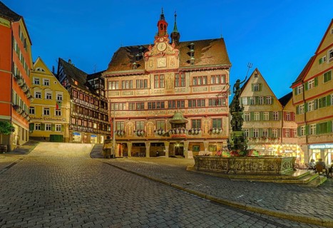 Tübingen Market Place Town Hall Illuminated Germany