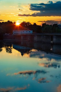 Sunset, Old Inn Bridge over the Inn, Schärding, Innviertel, Upper Austria, Austria