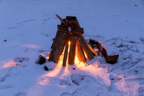 Small bonfire in the snow