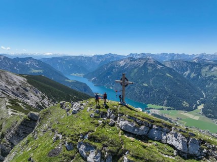 Aerial view, summit of the Unnütz, behind Achensee and Seekarspitze, Unnütz crossing, Brandenberg