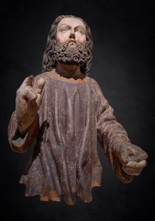 Figure of Jesus, around 1470, on a black background, only the body of the palm donkey remains,