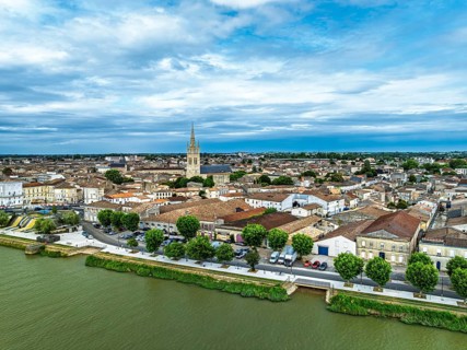 Libourne from a drone, Gironde, Nouvelle-Aquitaine, Saint-Emilion and Pomerol, Southwestern France