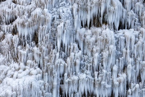 Icicles at Seljalandsfoss, Rangárþing eystra, waterfall, ice, snow, winter, Hella, Iceland,
