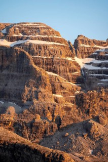 Detail, rocks and mountain peaks of the Brenta Mountains, evening mood with alpine glow, Brenta,