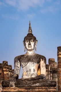 Buddha statue in the central Buddhist temple Wat Mahathat, UNESCO World Heritage Sukhothai