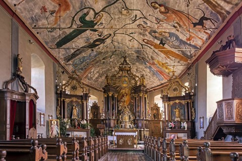 Fresco on ceiling by Hilt in the Eglise Saint-Firmin, St Fermin church at Rochehaut, province of