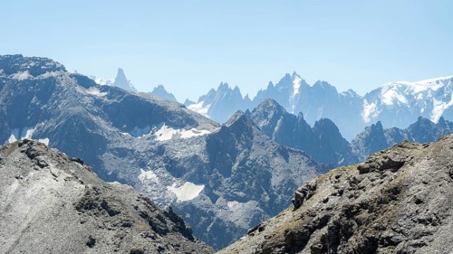 Stunning summer views of the French Alps near Chamonix and Mont Blanc. Captivating mountain