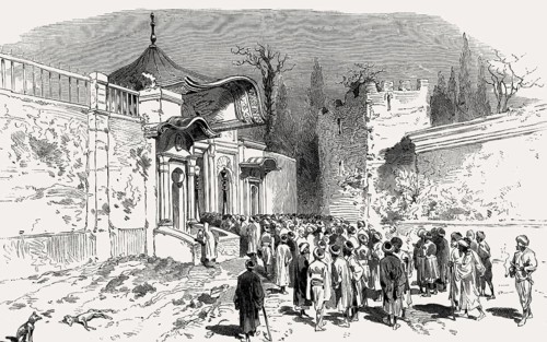 People waiting before the Imperial Gate, Sublime Porte, Constantinople, Ottoman Empire, 1876