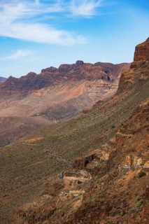 Mountain road at the Degollade de las Yeguas viewpoint with a view of the Barranco de Fataga, Gran