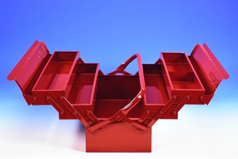 A red toolbox with tools, empty, unfilled, opened Studio photograph, Lower Saxony, Federal Republic