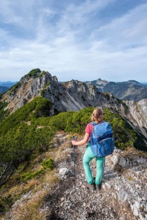 Hiker on the Grad, Bavarian and Austrian Schinder, Tegernsee mountains in the Mangfall mountains,
