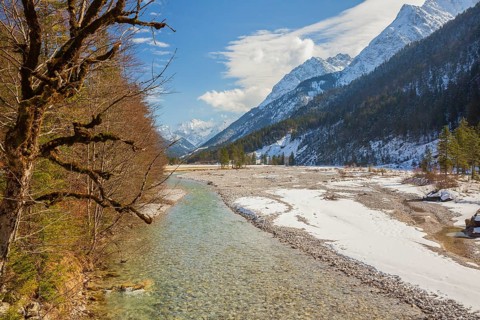 Isar valley nature conservancy area. The wild Isar river flows through its gravel bed