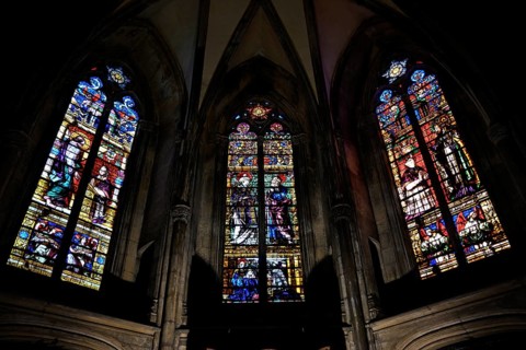 Church windows in the Gothic cathedral of Saint-Étienne, St Stephen's Cathedral, Metz, Grand Est