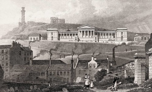 The Old Royal High School, Calton Hill, from the Canon-Gate Church Yard, Edinburgh, Scotland, 19th