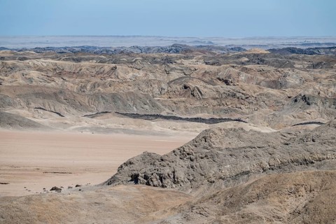 Rocky landscape furrowed by erosion, dry river bed of the Swakop River, Moon Valley, Namib-Naukluft
