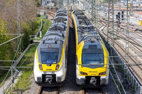 Regional trains SWEG and Arverio trains in Stuttgart Untertürkheim, Germany