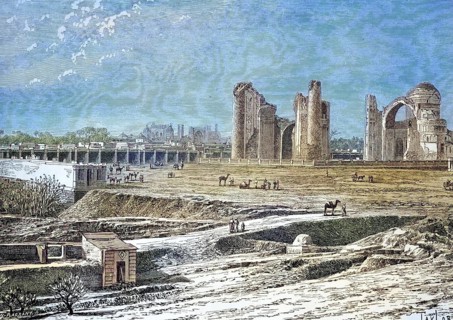 Bibi Khanym Square, Samarkand, Samarqand, Coloured wood engraving, Reproduction from a model from