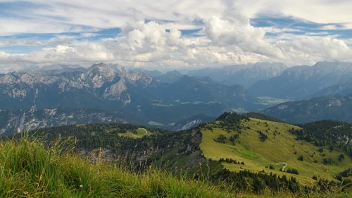 View from the summit of the Sonntagshorn, the highest mountain in the Chiemgau Alps, towards