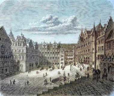 The courtyard of Heidelberg Castle in front of its destruction by the French, Historical, Germany,