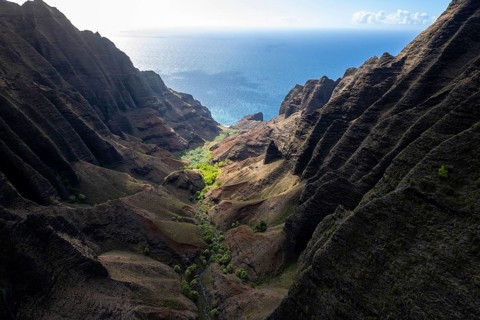 Aerial view Honopu Valley, Napali Coast, Kauai, Hawaii, USA, North America