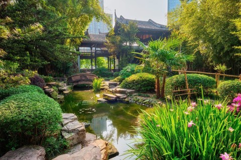 Chinese garden park in China, Wangjiang Pavilion (Wangjiang Tower) Wangjianglou Park. Chengdu,