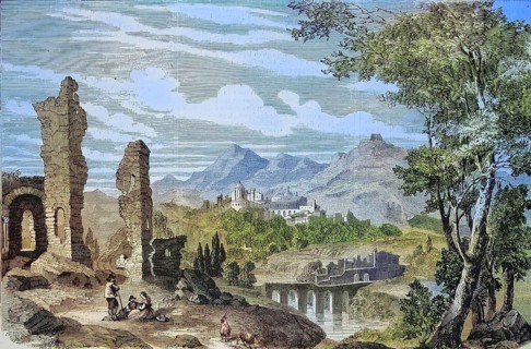 View of Monreale in 1869, Sicily, Italy, Historic, digitally restored reproduction of a 19th