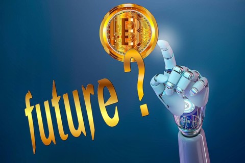 Symbolic image, Bitcoin as the future, stock market prices, insecure digital currency, resources,