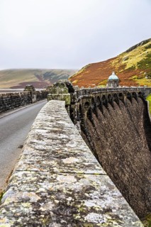 Autumn colors over Craig Goch Dam, Elan Valley Reservoirs, Elan Valley, Rhayader, Powys, Wales, UK